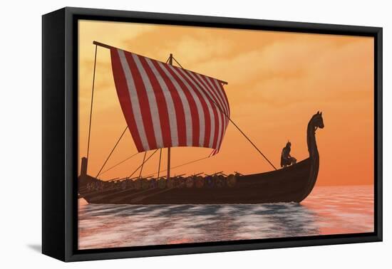 A Viking Longboat Sails Through Calm Ocean Waters-Stocktrek Images-Framed Stretched Canvas