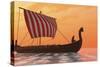 A Viking Longboat Sails Through Calm Ocean Waters-Stocktrek Images-Stretched Canvas