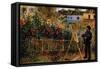 Monet Painting In His Garden In Argenteuil-Claude Monet-Framed Stretched Canvas