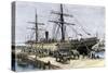 African-American Stevedores Loading Cotton on a Ship in Charlestown, South Carolina, c.1870-null-Stretched Canvas