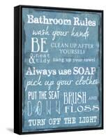 Bathroom Rules Blue-Taylor Greene-Framed Stretched Canvas