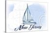 New Jersey - Sailboat - Blue - Coastal Icon-Lantern Press-Stretched Canvas