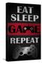 Eat Sleep Game Repeat Red-Denise Brown-Stretched Canvas