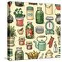 Rustic Kitchen Vector Seamless Pattern. Colorful Cooking Items Background. Hand-Drawn Kitchenware T-schiva-Stretched Canvas