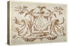 Strapwork Cartouche Associated with the Set of His Roman Views (Pen and Brown Ink with Brown Wash o-Sebastian Vrancx-Stretched Canvas