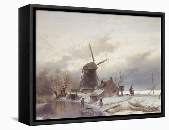 A Frozen River Landscape with a Windmill-Sir Lawrence Alma-Tadema-Framed Stretched Canvas