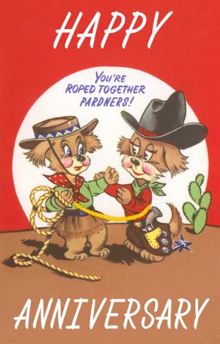 Happy Anniversary Cartoon Cowboys Print At Allposters Com