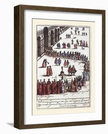 006-Procesion Anual En La Plaza De San Marcos De Venecia-Habiti D’Hvomeni Et Donne Venetiane 1609-Franco Giacomo-Framed Art Print