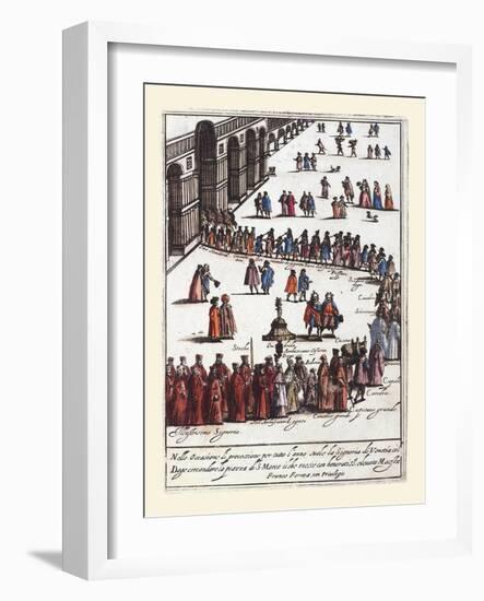 006-Procesion Anual En La Plaza De San Marcos De Venecia-Habiti D’Hvomeni Et Donne Venetiane 1609-Franco Giacomo-Framed Art Print