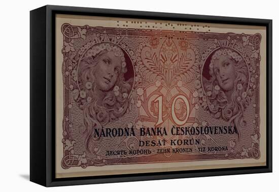 10 Crown Banknote of the Republic of Czechoslovakia, 1920-Alphonse Mucha-Framed Stretched Canvas