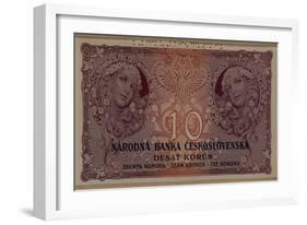 10 Crown Banknote of the Republic of Czechoslovakia, 1920-Alphonse Mucha-Framed Giclee Print