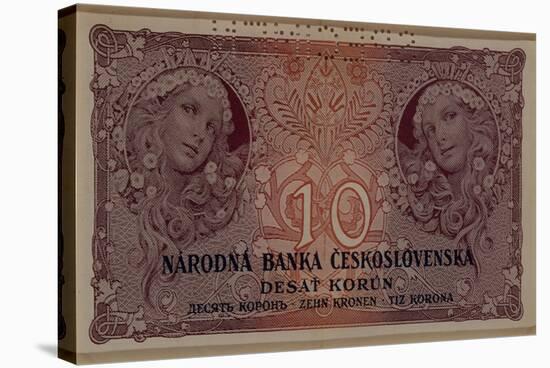 10 Crown Banknote of the Republic of Czechoslovakia, 1920-Alphonse Mucha-Stretched Canvas