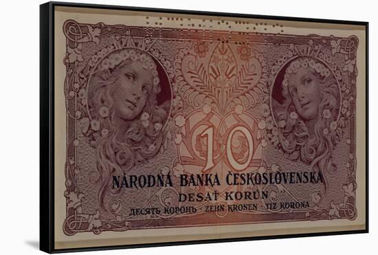 10 Crown Banknote of the Republic of Czechoslovakia, 1920-Alphonse Mucha-Framed Stretched Canvas