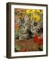 10-Week, Short-Haired Ticked Tabby Kittens with Nasturtiums, Montbretia and Yellow Daisies-Jane Burton-Framed Photographic Print
