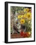 10-Week, Short-Haired Ticked Tabby Kittens with Nasturtiums, Montbretia and Yellow Daisies-Jane Burton-Framed Photographic Print