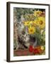 10-Week, Short-Haired Ticked Tabby Kittens with Nasturtiums, Montbretia and Yellow Daisies-Jane Burton-Framed Photographic Print