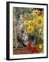 10-Week, Short-Haired Ticked Tabby Kittens with Nasturtiums, Montbretia and Yellow Daisies-Jane Burton-Framed Photographic Print