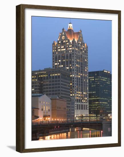 100 E. Wisconsin Building, Downtown from Riverwalk-Walter Bibikow-Framed Premium Photographic Print