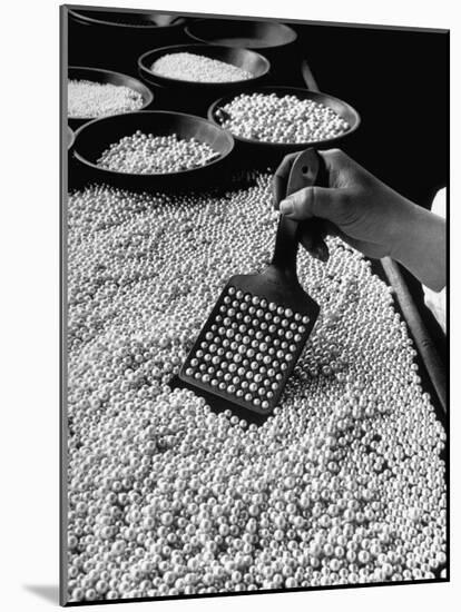 100 Pearls Being Counted at a Time Using Device at Factory-Alfred Eisenstaedt-Mounted Photographic Print
