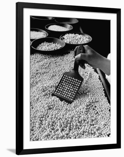 100 Pearls Being Counted at a Time Using Device at Factory-Alfred Eisenstaedt-Framed Photographic Print