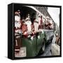 100 Santa Claus in a Special Bus in Paris December, 19, 1966. Colorized Document-null-Framed Stretched Canvas