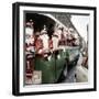 100 Santa Claus in a Special Bus in Paris December, 19, 1966. Colorized Document-null-Framed Photo