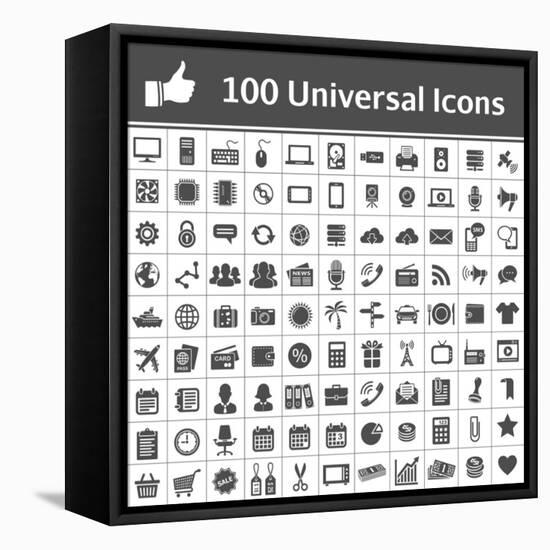 100 Universal Icons-frbird-Framed Stretched Canvas