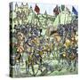 100 Years War: Archers and Knights at the Battle of Crecy, France in 1346. Colour Engraving of the-null-Stretched Canvas