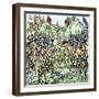 100 Years War: Archers and Knights at the Battle of Crecy, France in 1346. Colour Engraving of the-null-Framed Giclee Print