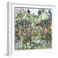 100 Years War: Archers and Knights at the Battle of Crecy, France in 1346. Colour Engraving of the-null-Framed Giclee Print