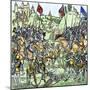 100 Years War: Archers and Knights at the Battle of Crecy, France in 1346. Colour Engraving of the-null-Mounted Giclee Print