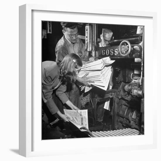 100th Anniversary Edition of Chicago Tribune Coming Out of Machine-George Skadding-Framed Photographic Print