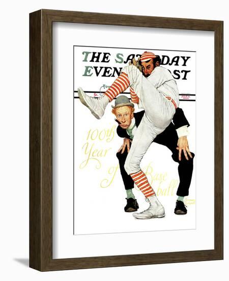 "100th Anniversary of Baseball" Saturday Evening Post Cover, July 8,1939-Norman Rockwell-Framed Giclee Print