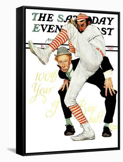 "100th Anniversary of Baseball" Saturday Evening Post Cover, July 8,1939-Norman Rockwell-Framed Stretched Canvas