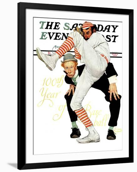 "100th Anniversary of Baseball" Saturday Evening Post Cover, July 8,1939-Norman Rockwell-Framed Giclee Print