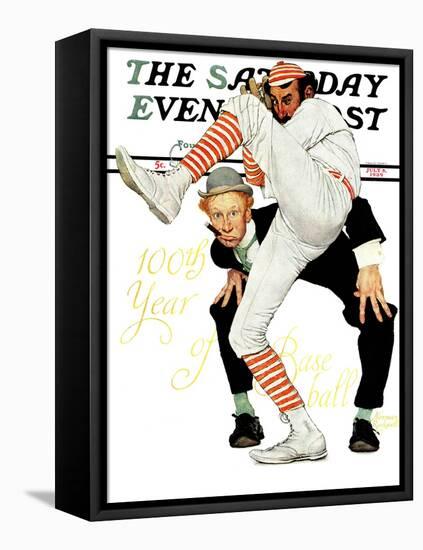 "100th Anniversary of Baseball" Saturday Evening Post Cover, July 8,1939-Norman Rockwell-Framed Stretched Canvas