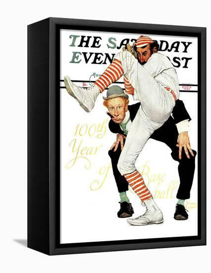 "100th Anniversary of Baseball" Saturday Evening Post Cover, July 8,1939-Norman Rockwell-Framed Stretched Canvas