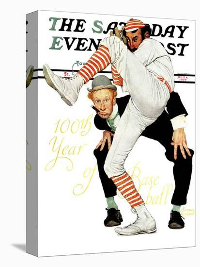 "100th Anniversary of Baseball" Saturday Evening Post Cover, July 8,1939-Norman Rockwell-Stretched Canvas