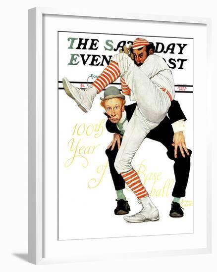 "100th Anniversary of Baseball" Saturday Evening Post Cover, July 8,1939-Norman Rockwell-Framed Giclee Print