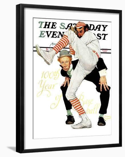 "100th Anniversary of Baseball" Saturday Evening Post Cover, July 8,1939-Norman Rockwell-Framed Giclee Print