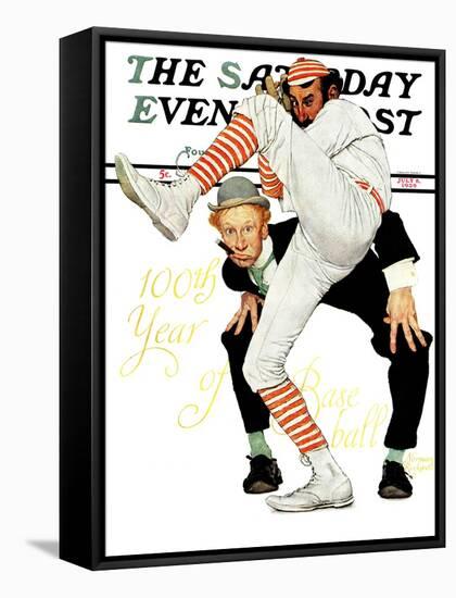 "100th Anniversary of Baseball" Saturday Evening Post Cover, July 8,1939-Norman Rockwell-Framed Stretched Canvas