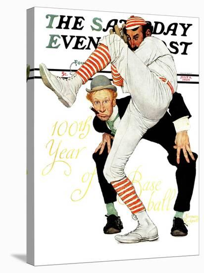 "100th Anniversary of Baseball" Saturday Evening Post Cover, July 8,1939-Norman Rockwell-Stretched Canvas