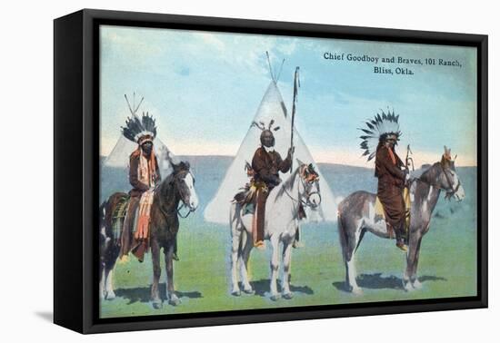 101 Ranch View of Chief Goodboy and Braves - Bliss, OK-Lantern Press-Framed Stretched Canvas
