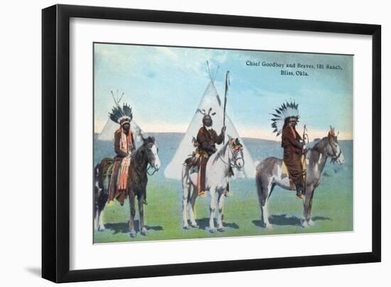 101 Ranch View of Chief Goodboy and Braves - Bliss, OK-Lantern Press-Framed Art Print