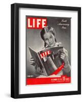 10th Anniversary Features Young Girl Reading First Issue of LIFE, November 25, 1946-Herbert Gehr-Framed Photographic Print