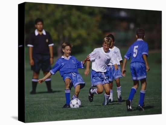 11 Year Old Boys Soccer Action-null-Stretched Canvas