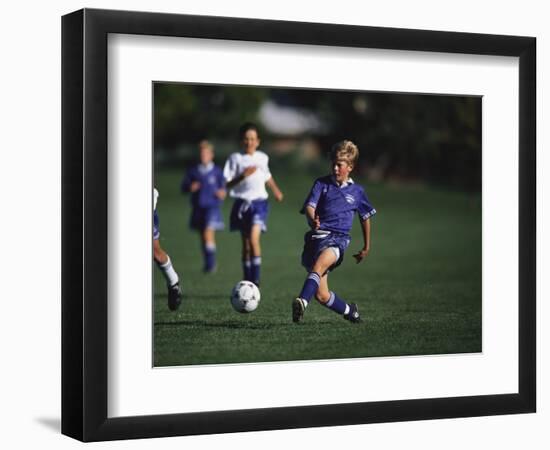 11 Year Old Boys Soccer Action-null-Framed Photographic Print