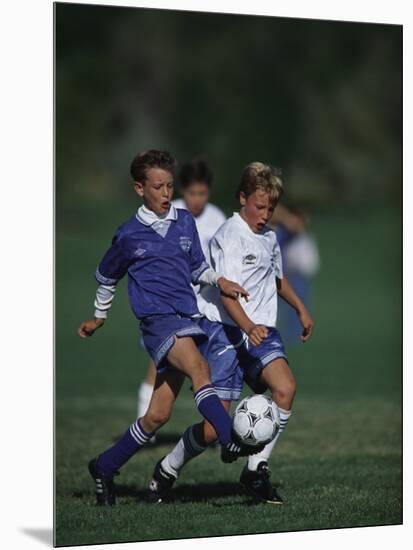 11 Year Old Boys Soccer Action-null-Mounted Photographic Print