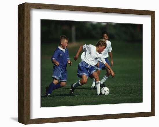 11 Year Old Boys Soccer Action-null-Framed Photographic Print