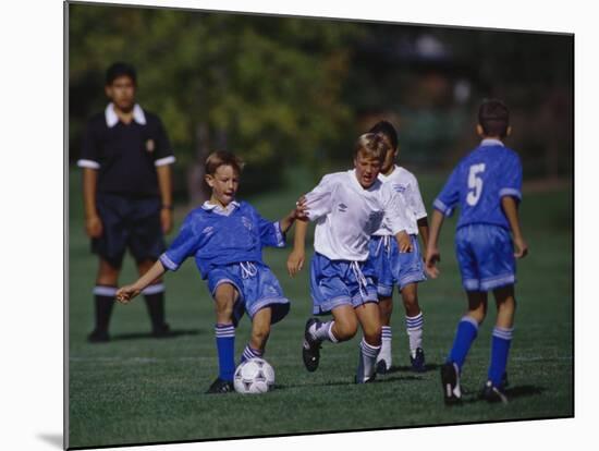 11 Year Old Boys Soccer Action-null-Mounted Photographic Print